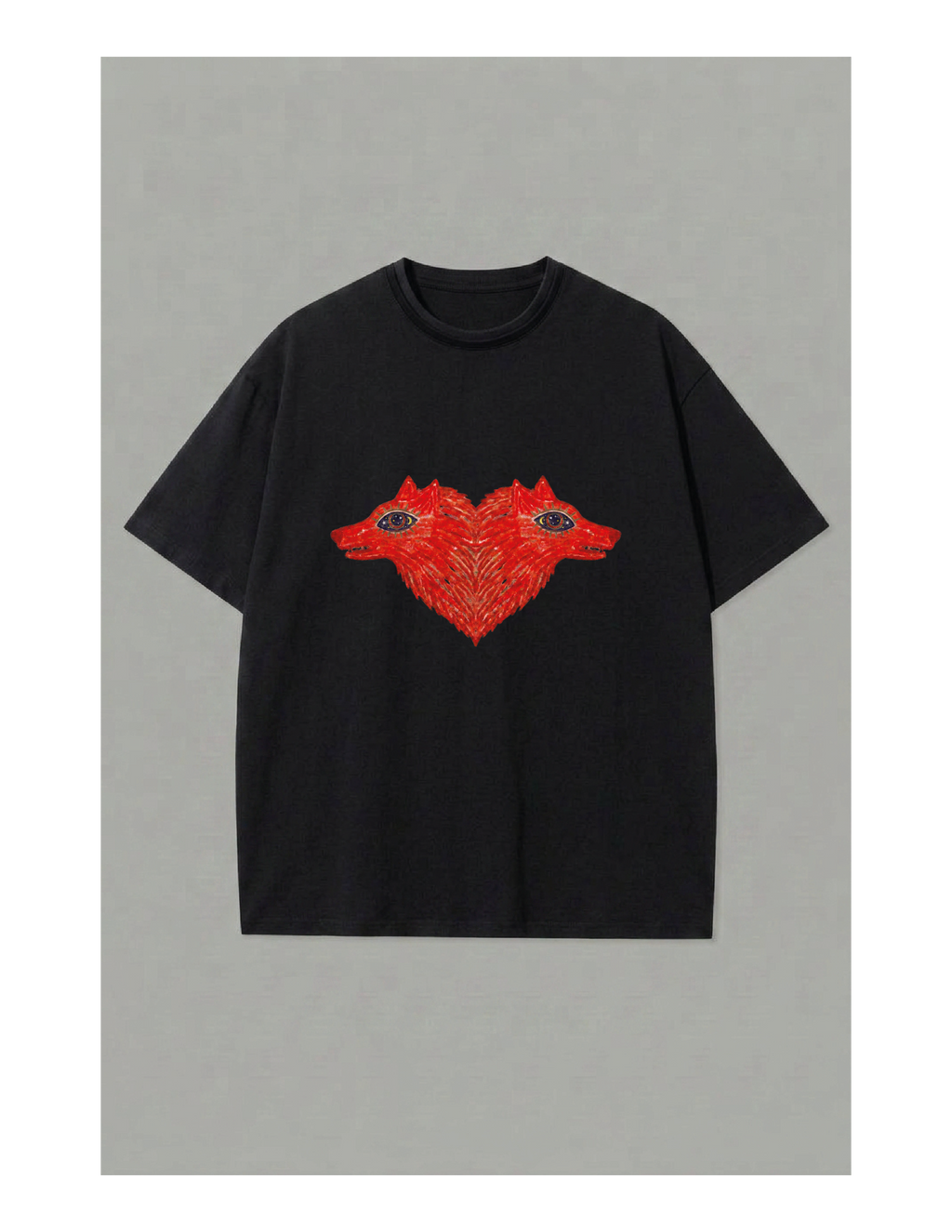 Camiseta Corazón Lobo Frontal - Negra