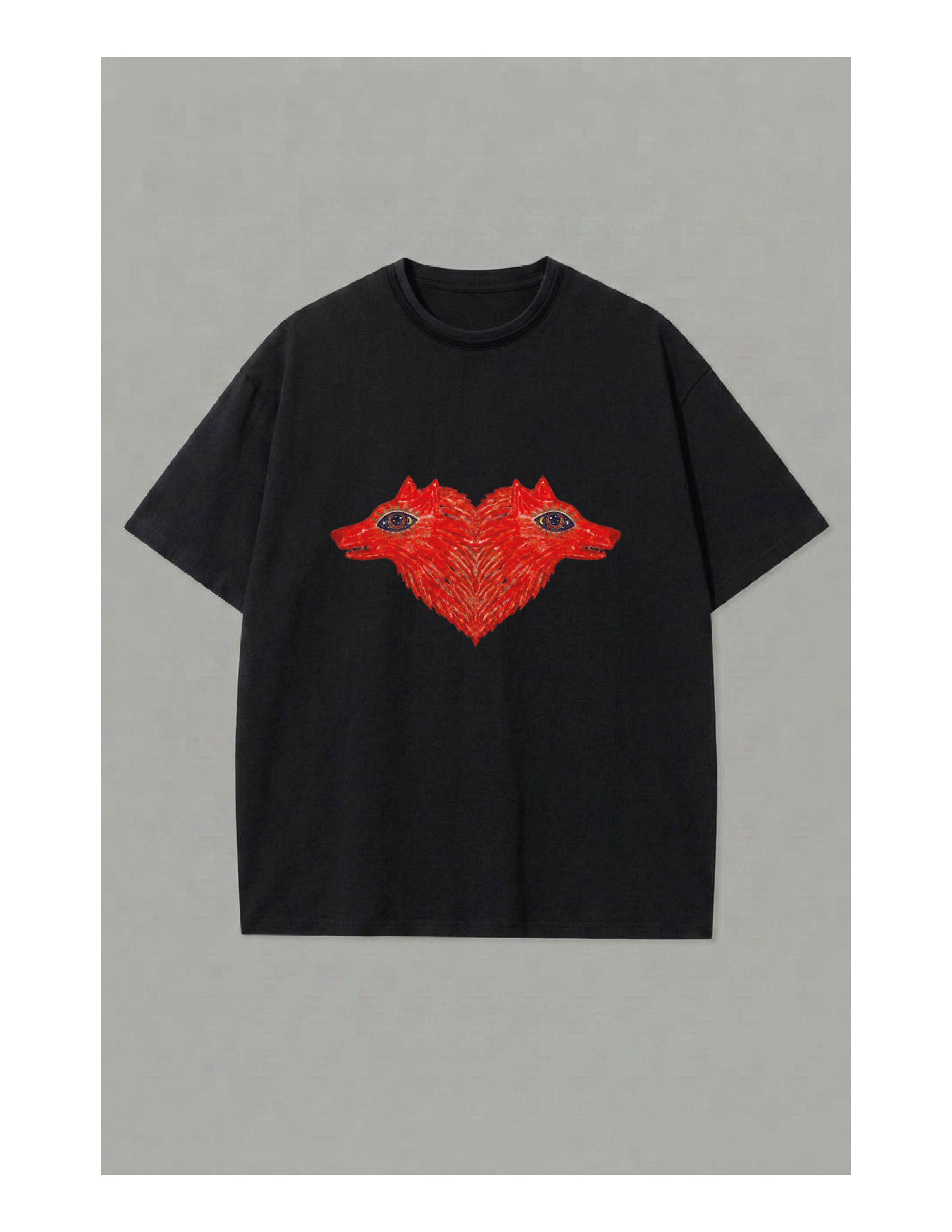 Camiseta Corazón Lobo Frontal - Negra