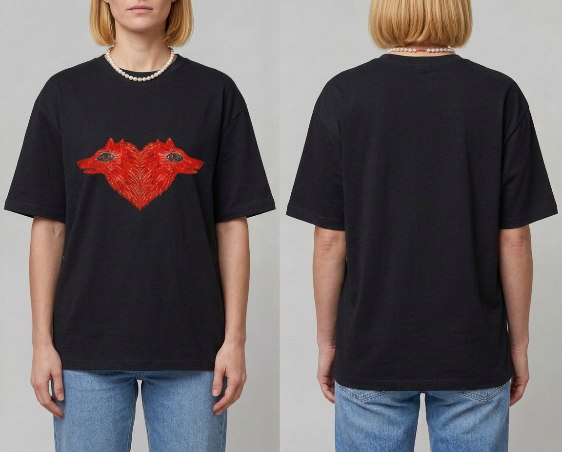 Camiseta Corazón Lobo Frontal - Negra