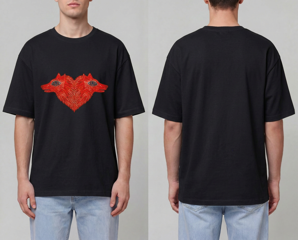 Camiseta Corazón Lobo Frontal - Negra